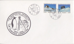 Lettre Obl. Oslo Le 18 - 4 1985 (1° Jour) Sur N° 874, 875 (paysages De Dronning Maud Land) + Expédition 84-85 - Storia Postale