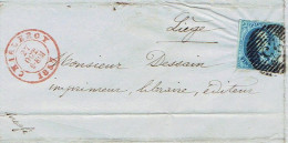 Médaillon N°7 Margé S/LAC Obl P25 ( Belle Frappe) CHARLEROY (10.1857) Vers LIEGE - 1851-1857 Médaillons (6/8)