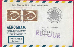 SVERIGE - FIRST FLIGHT FROM STOCKHOLM TO TOKYO * 24.4.51* ON OFFICIAL AEROGRAM - Storia Postale