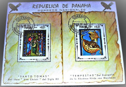 Panama,1968,Christ Visit, Michel # 1038-1039, Block 82. CTO-Original Gum. - Paintings