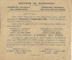 Section De Quaregnon Des  Fédérations Nationales Des Combattants Et Des Invalides De Guerre - 1946 - Programmes