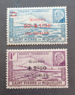 FRANCE COLONIE ST PIERRE ET MIQUELON 1944 MARECHAL PETAIN SURCHARGES OEUVRES COLONIALES CAT YVERT N. 312/313 MNH - 1944 Maréchal Pétain, Surchargés – Œuvres Coloniales