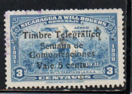 NICARAGUA 1931 1939 SURCHARGED TIMBRE TELEGRAFICO SEMANA DE COMUNICACIONES VALE 10c On 3c USED USATO OBLITERE' - Nicaragua