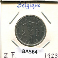 2 FRANCS 1923 FRENCH Text BÉLGICA BELGIUM Moneda #BA564.E - 2 Franchi