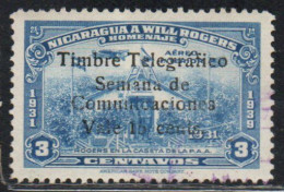 NICARAGUA 1931 1939 SURCHARGED TIMBRE TELEGRAFICO SEMANA DE COMUNICACIONES VALE 10c On 3c USED USATO OBLITERE' - Nicaragua