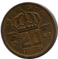 20 CENTIMES 1960 FRENCH Text BELGIQUE BELGIUM Pièce #BA396.F - 25 Cent