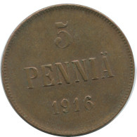 5 PENNIA 1916 FINLAND Coin RUSSIA EMPIRE #AB155.5.U - Finland