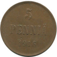 5 PENNIA 1916 FINLAND Coin RUSSIA EMPIRE #AB147.5.U - Finland