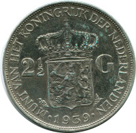 2 1/2 GULDEN 1939 NETHERLANDS SILVER Coin #AR949.U - 2 1/2 Florín Holandés (Gulden)