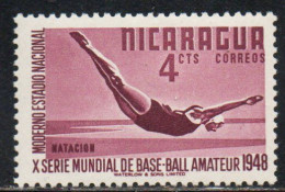 NICARAGUA 1949 WORLD AMATEUR BASEBALL DIVING 4c MH - Nicaragua