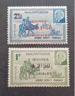 FRANCE COLONIE MAURITANIE 1944 MARECHAL PETAIN SURCHARGES OEUVRES COLONIALES CAT YVERT N. 131/132 MNH - 1944 Maréchal Pétain, Surchargés – Œuvres Coloniales