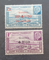 FRANCE COLONIE SAINT PIERRE ET MIQUELON 1944 MARECHAL PETAIN SURCHARGES OEUVRES COLONIALES CAT YVERT N. 312/313 MNH - 1944 Maréchal Pétain, Surchargés – Œuvres Coloniales