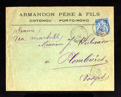 16215-BENIN-OLD COVER PORTO-NOVO To PLOMBIERES (france) 1902.french Colonies.BRIEF.Enveloppe. - Covers & Documents