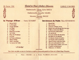 CASINO ANTIBES . RECITAL SCHUBERT SCHUMANN . 1941 - Programmes