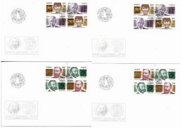 Norway 2001 Nobel Prize For Peace, Alfred Nobel,  Mi 1401-1408 In Four FDCs   With Block Of Four - Cartas & Documentos