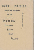 MONSERRATO - GARA POETICA CON SACCEDDU, LODDO, ARIU, BROI E PILLITTU - 1948 POESIA SARDEGNA - Poésie