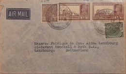 British India 1939 BOMBAY, INDIA  Airmail Cover To SWITZERLAND, KG VI 4 Stamps Nice Cancellations On Front & Back - Luchtpost