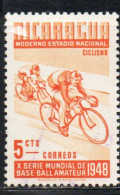 NICARAGUA 1949 WORLD AMATEUR BASEBALL BICYCLING 5c USED USATO OBLITERE' - Nicaragua