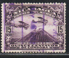 NICARAGUA 1931 AIR POST MAIL AIRMAIL AIRPLANES OVER MOUNT MOMOTOMBO 15c USED USATO OBLITERE' - Nicaragua