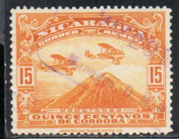 NICARAGUA 1937 AIR POST MAIL AIRMAIL AIRPLANES OVER MOUNT MOMOTOMBO 15c USED USATO OBLITERE' - Nicaragua