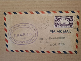 LETTRE TAHITI FRANCE LIBRE OCEANIE PAPEETE 1947 4FR VIOLET 1ERE LIAISON PAPEETE NOUMEA TRAPAS - Tahití