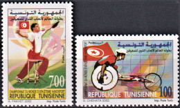 2002 -Tunisie/Y&T1465-1466 Championnat Du Monde D'Athlètisme Handisport-série Complète  2V- MNH*** + Prospectus - Handisport