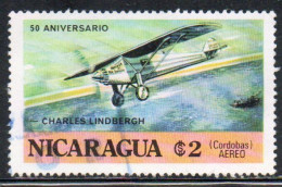 NICARAGUA 1977 CHARLES A. LINDBERGH PLANE FLIGHT PACIFIC COAST 2cor USED USATO OBLITERE' - Nicaragua