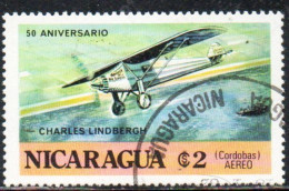 NICARAGUA 1977 CHARLES A. LINDBERGH PLANE FLIGHT PACIFIC COAST 2cor USED USATO OBLITERE' - Nicaragua