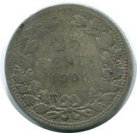 25 CENTS 1901 NETHERLANDS SILVER Coin #AR977.U - Monete D'Oro E D'Argento