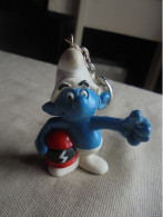 Ancien - Porte-clés Figurine Schtroumpf Motard Peyo 1991 - Smurfs