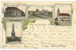 Litho Ak Stockstadt Am Main Aschaffenburg 1909 Gasthaus Z Bahnhof Scharf Kriegerdenkmal Cellulosefabrik - Aschaffenburg