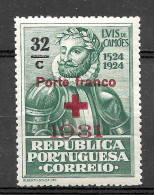 Portugal Porte Franco - 1931 - Selos Do 4º Centenário Do Nascimento De Luís De Camões (1924) Sobrecarregados - Afinsa 30 - Ungebraucht