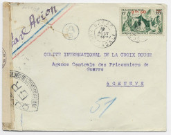 MAURITANIE 3FR50 SEUL LETTRE COVER  AVION DAKAR 12 AOUT 1944 SUCCURSALE POUR CROIX ROUGE GENEVE CENSURE OUVERT DR + NAZI - Lettres & Documents