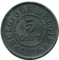 5 CENTIMES 1916 DUTCH Text BÉLGICA BELGIUM Moneda #BA416.E - 5 Cents