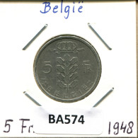 5 FRANCS 1948 DUTCH Text BÉLGICA BELGIUM Moneda #BA574.E - 5 Francs