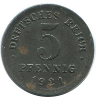 5 PFENNIG 1921 E ALEMANIA Moneda GERMANY #AE311.E - 5 Renten- & 5 Reichspfennig