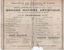 Militaria / Grande Matinée Artistique/ Association Des Camarades De Guerre/Canton De Longueville./1930  PROG359 - Programmi