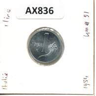 1 LIRA 1954 ITALIA ITALY Moneda #AX836.E - 1 Lire