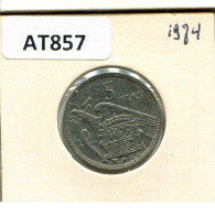 5 PESETAS 1974 SPANIEN SPAIN Münze #AT857.D - 5 Pesetas