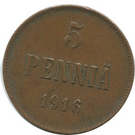 5 PENNIA 1916 FINLANDE FINLAND Pièce RUSSIE RUSSIA EMPIRE #AB146.5.F - Finland