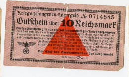 Billet Camp Prisonnier Allemand LAGERGELD 10 REICHSMARK 39-45 WW2 PFENNING MARK Kriegsgefangenen Nr 0714645 - Other & Unclassified