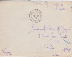 ENVELOPPE - EL - HAMMA TUNISIE - FM - POSTES AUX ARMEES - Au DOS   R.A.C.T -  13 12 1939 - Documents