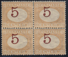 VARIETA' INEDITA - Quartina Del 5 C. Ocra E Carminio Con Le Cifre "5" Spostate In Alto  (Sassone 5d) MNH** - Postage Due