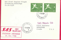 SVERIGE - FIRST FLIGHT - SAS - FROM STOCKHOLM TO ANCHORAGE *21.10.58* ON OFFICIAL COVER - Covers & Documents