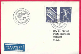 SVERIGE - FIRST DIRECT FLIGHT - SAS - FROM STOCKHOLM TO CHICAGO *6.6.54* ON OFFICIAL COVER - Storia Postale