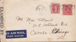 Canada Uprated Postal Stationery Ganzsache BY AIR MAIL Label MONTREAL 1942 CHICAGO Etats Unis EXAMINED BY USA Censor - 1903-1954 Reyes