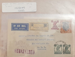 British India 1947 REGISTERED Airmail Cover To USA 4 KG VI Stamps Nice Cancellations On Front & Back Ex Rare - Briefe U. Dokumente