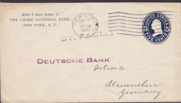 United States Postal Stationery Ganzsache PRIVATE Print THE CHASE NATIONAL BANK, NEW YORK 1913 MÜNCHEN Germany - 1901-20