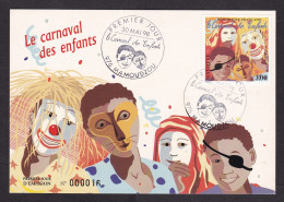 Mayotte: Maximum Card, 1998, 1 Stamp, Children Carnival, Festival, Clown, Cat, Pirate, Disguise (minor Stain At Back) - Storia Postale