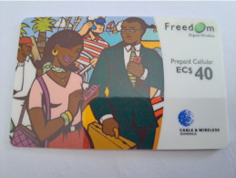 DOMINICA  $40,- PREPAID CELLULAIR /FREEDOM / WITH BARCODE ON BACK     ** 13263** - Dominique